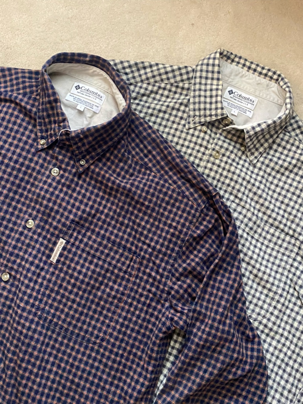 Lot of 2 Columbia Mens large multi color plaid long-sleeve button-down cotton
